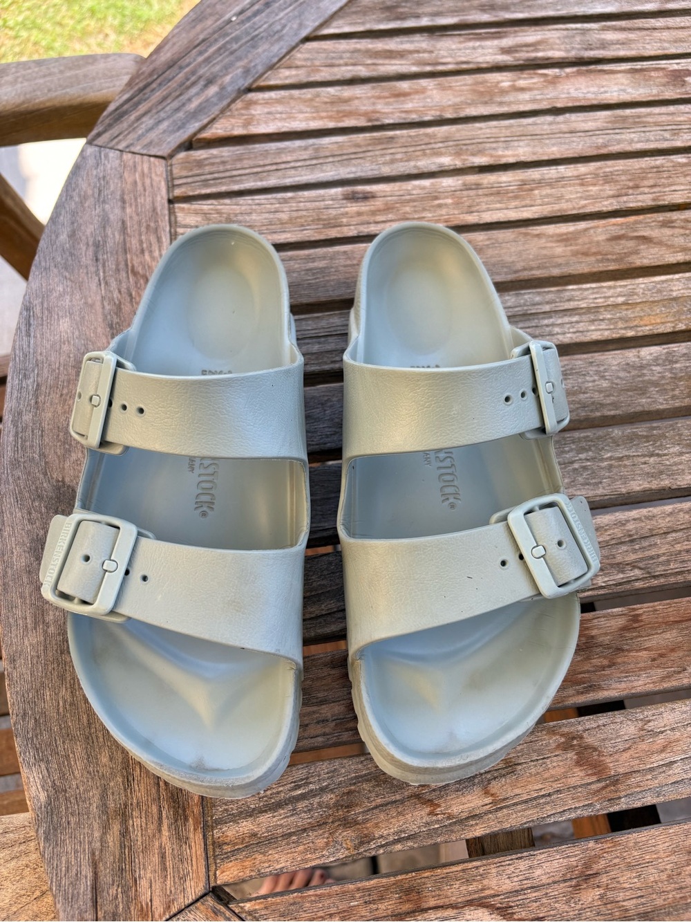 Birkenstock Double Buckle Slide Sandals in Light Gray